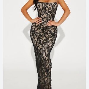 Fashion Nova Sheer Lace Maxi Dress